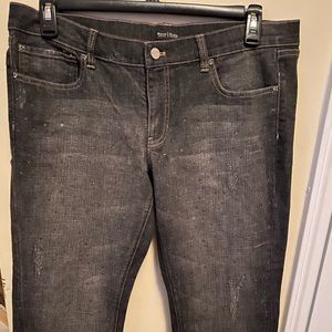 White House Black Market distressed grey denim capris with embellishments NWT